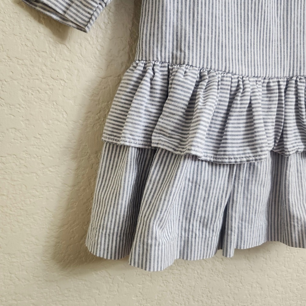 VTG Mousefeathers Size 6 Grey White Striped Lace Collar Puff Sleeve Ruffle Dress - Picture 11 of 16